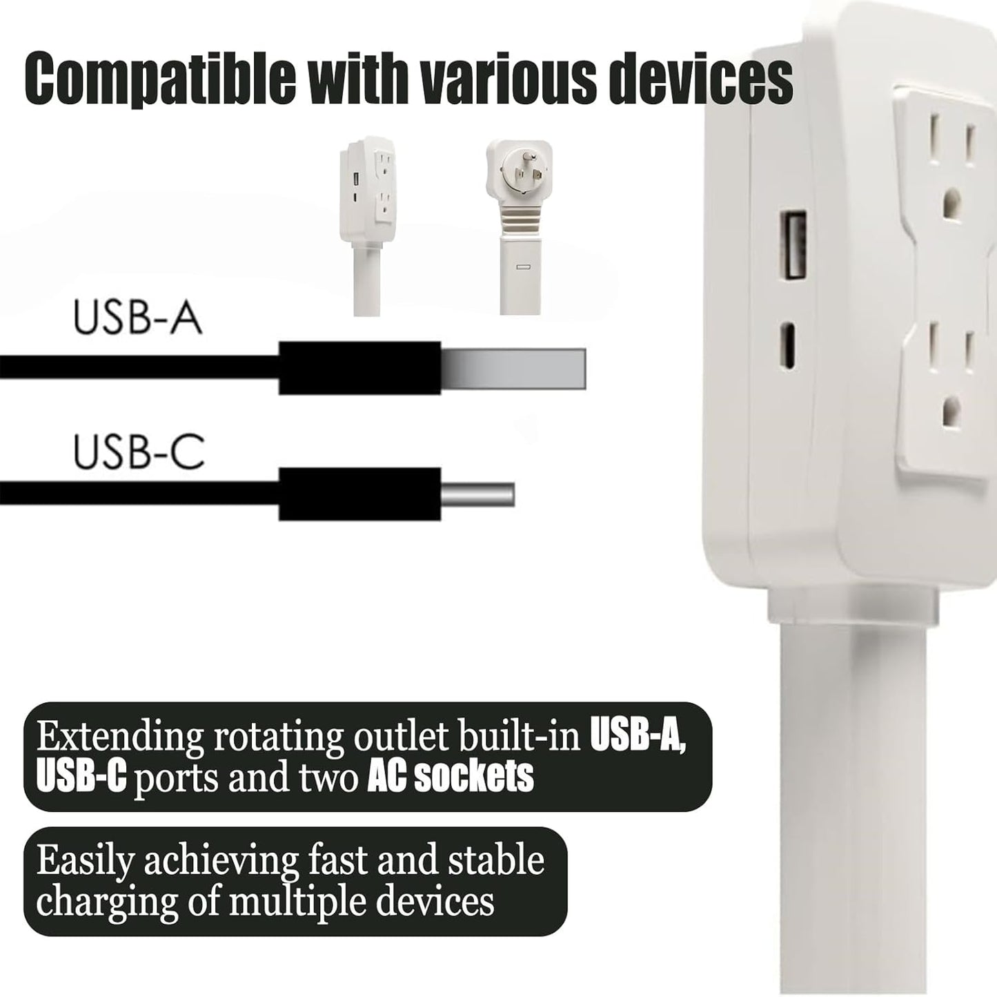 Retractable Power Socket Electrical Outlet Extender Stick