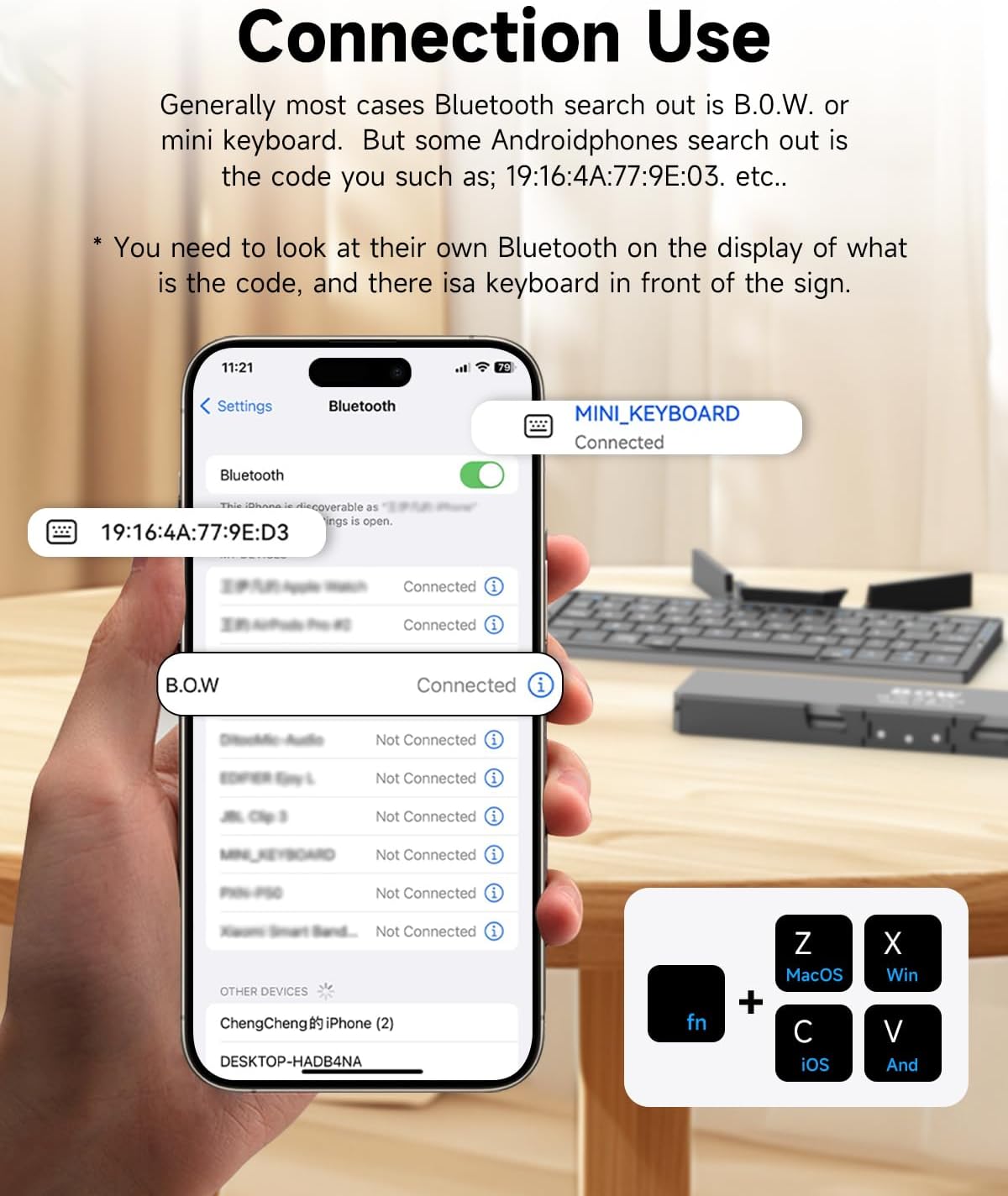 Folding Bluetooth keyboard for mobile phone and computer